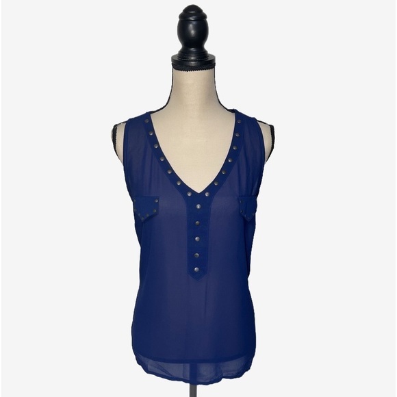 Charlotte Russe Tops - charlotte ruse Navy Blue Sheer V Necked Top Women’s size Large